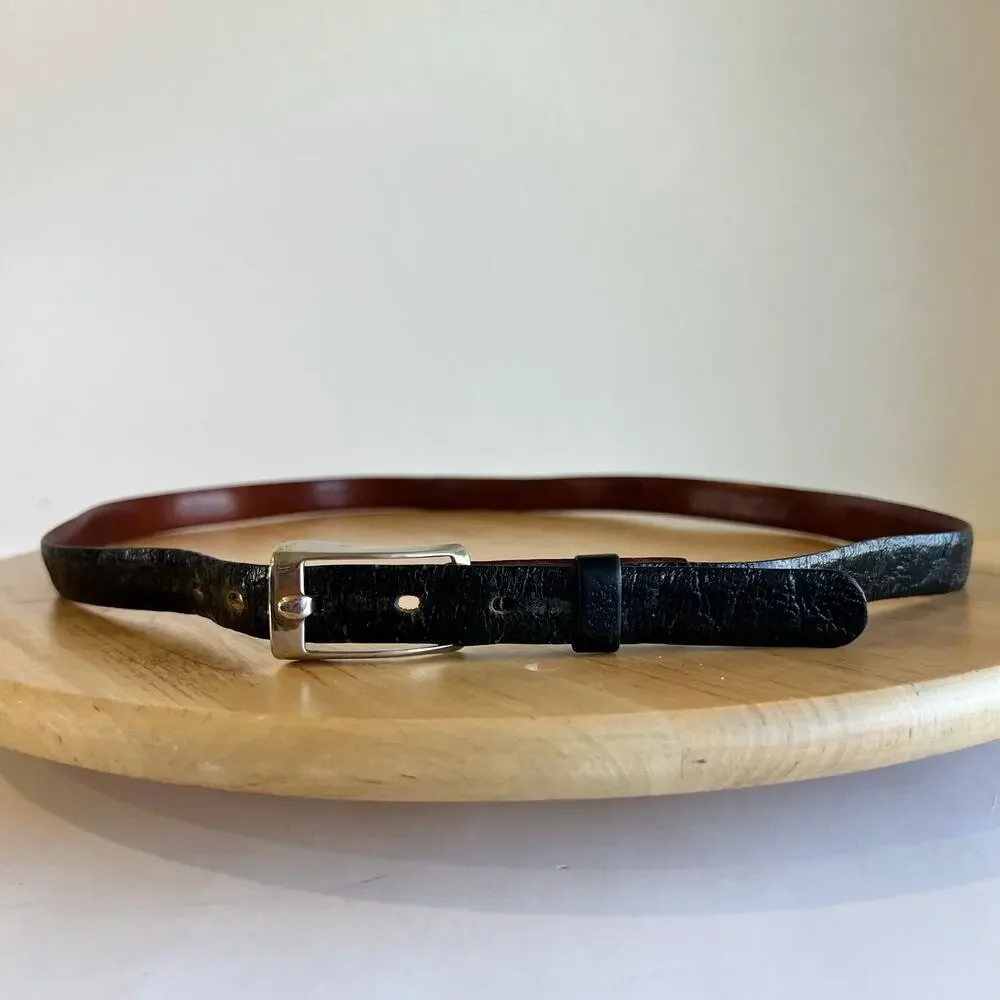 Black Genuine Calfskin Leather Silver Buckle Belt USA Made Size Medium to Large